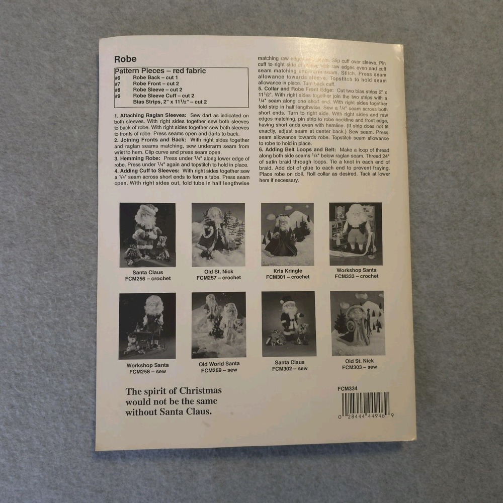 Fibre-Craft Nightshirt Santa Sewing Pattern FCM334 Fits 14" Santa Doll Uncut - Picture 9 of 12
